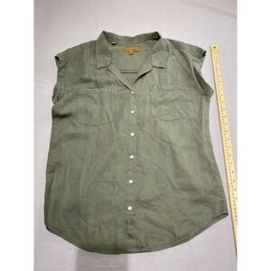 Jachs Girlfriend Green Lyocell Collared Button-Up Pocket Top Women's Size M